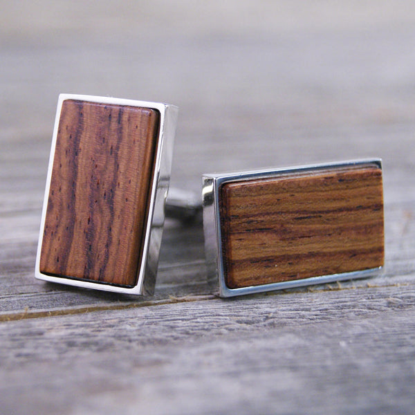 Cuff links - Honduras Rosewood in Rectangle Silver Bezel cufflinks