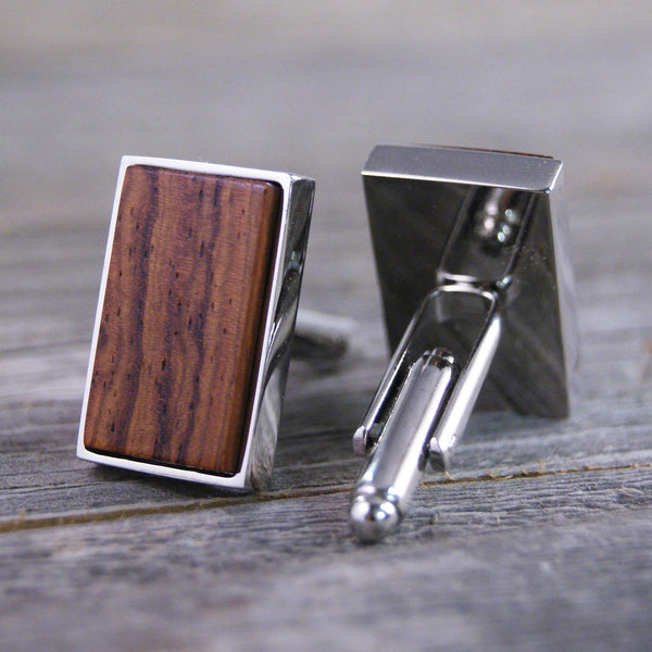 Cuff links - Honduras Rosewood in Rectangle Silver Bezel cufflinks