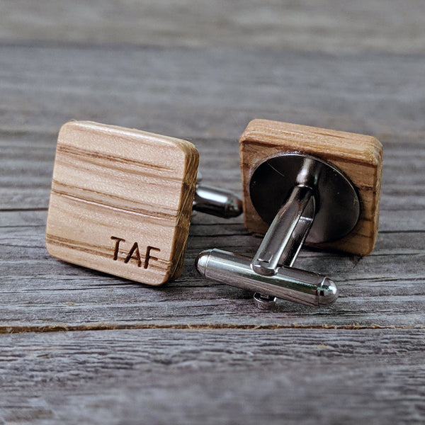 Monogrammed Bourbon Barrel Wood White Oak Cufflinks