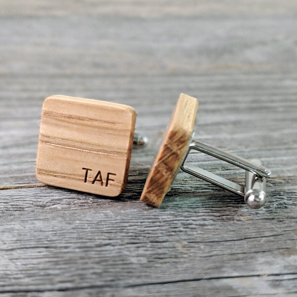 Monogrammed Bourbon Barrel Wood White Oak Cufflinks