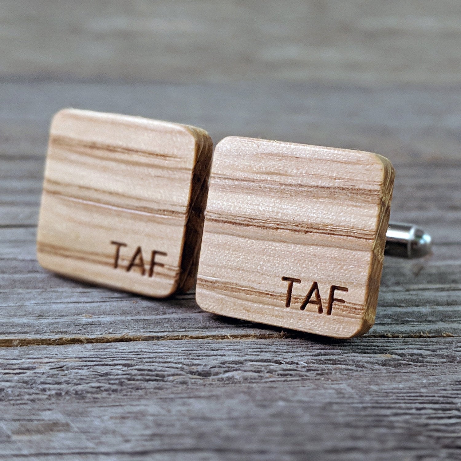 Monogrammed Bourbon Barrel Wood White Oak Cufflinks
