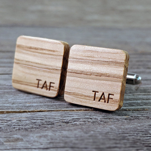 Monogrammed Bourbon Barrel Wood White Oak Cufflinks