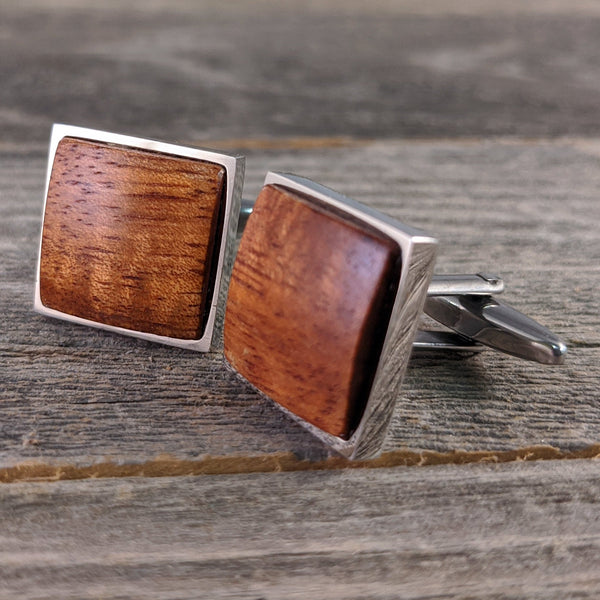 Wooden Cufflinks/Hawaiian Koa in Stainless Steel Gift for Groom or Groomsmen/Mens Cufflinks/5th Anniversary Gift/Fathers Day Gift