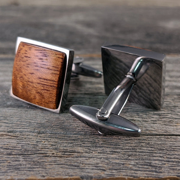 Wooden Cufflinks/Hawaiian Koa in Stainless Steel Gift for Groom or Groomsmen/Mens Cufflinks/5th Anniversary Gift/Fathers Day Gift