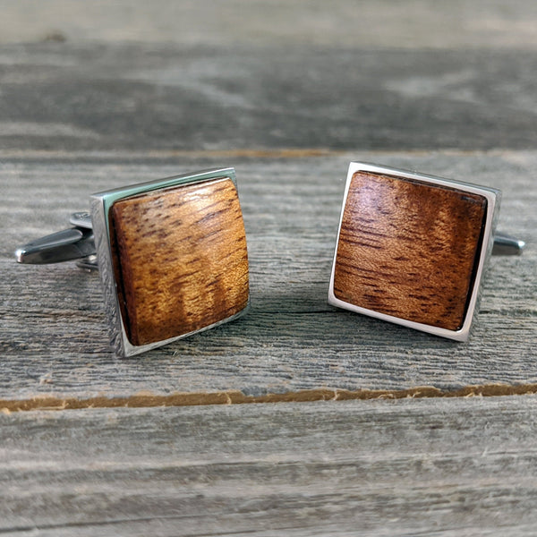 Wooden Cufflinks/Hawaiian Koa in Stainless Steel Gift for Groom or Groomsmen/Mens Cufflinks/5th Anniversary Gift/Fathers Day Gift