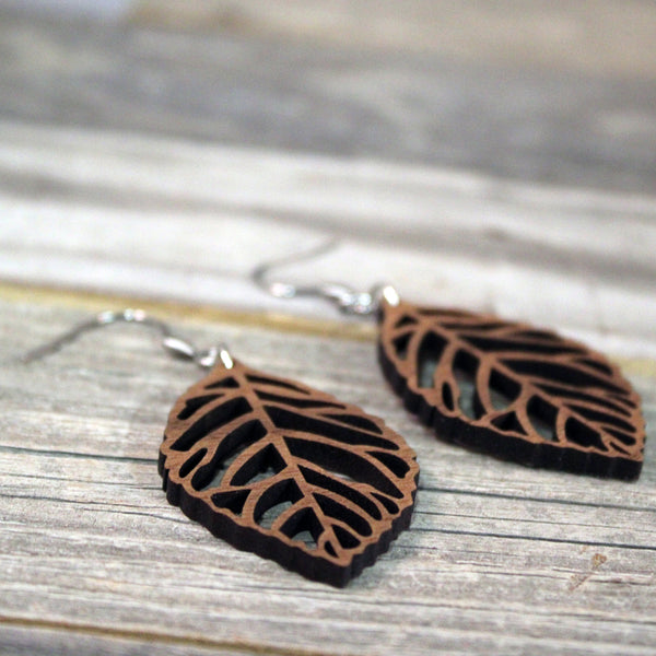 Wooden Earrings / Wooden Leaf Dangle Earrings / Bridesmaid Earrings / Leaf Earrings / Lightweight Nature Leaves from Wood / Hypoallergenic