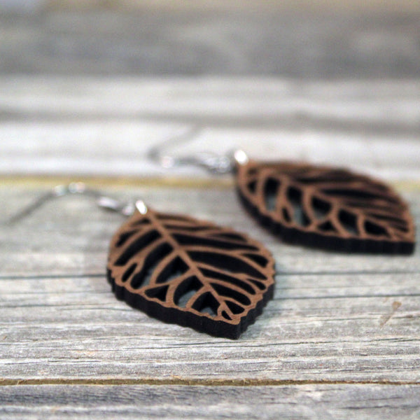 Wooden Earrings / Wooden Leaf Dangle Earrings / Bridesmaid Earrings / Leaf Earrings / Lightweight Nature Leaves from Wood / Hypoallergenic