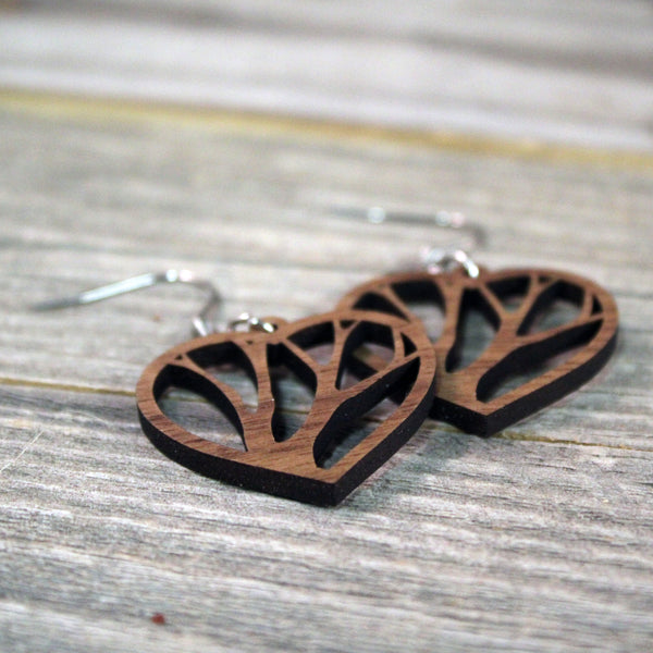 Wooden Heart Earrings/Bridesmaid Earrings/Tree Themed Earrings/Lightweight Hear Earrings from Wood/Hypoallergenic Stainless Steel