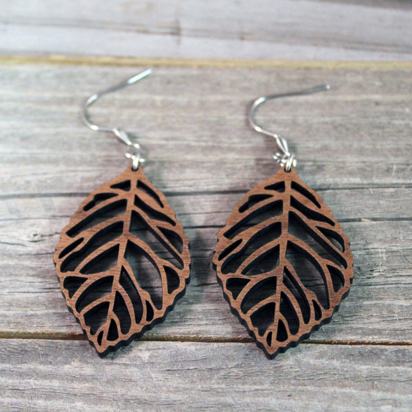 Wooden Earrings / Wooden Leaf Dangle Earrings / Bridesmaid Earrings / Leaf Earrings / Lightweight Nature Leaves from Wood / Hypoallergenic