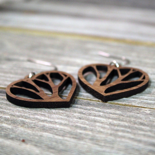 Wooden Heart Earrings/Bridesmaid Earrings/Tree Themed Earrings/Lightweight Hear Earrings from Wood/Hypoallergenic Stainless Steel
