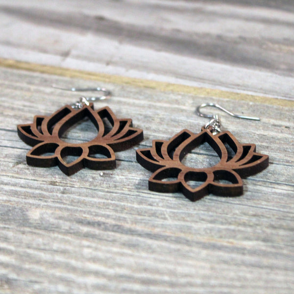 Wooden Earrings/Lotus Flower Dangle Earrings/Bridesmaid Earrings/Lightweight Lotus Flower from Wood/Hypoallergenic Stainless Steel