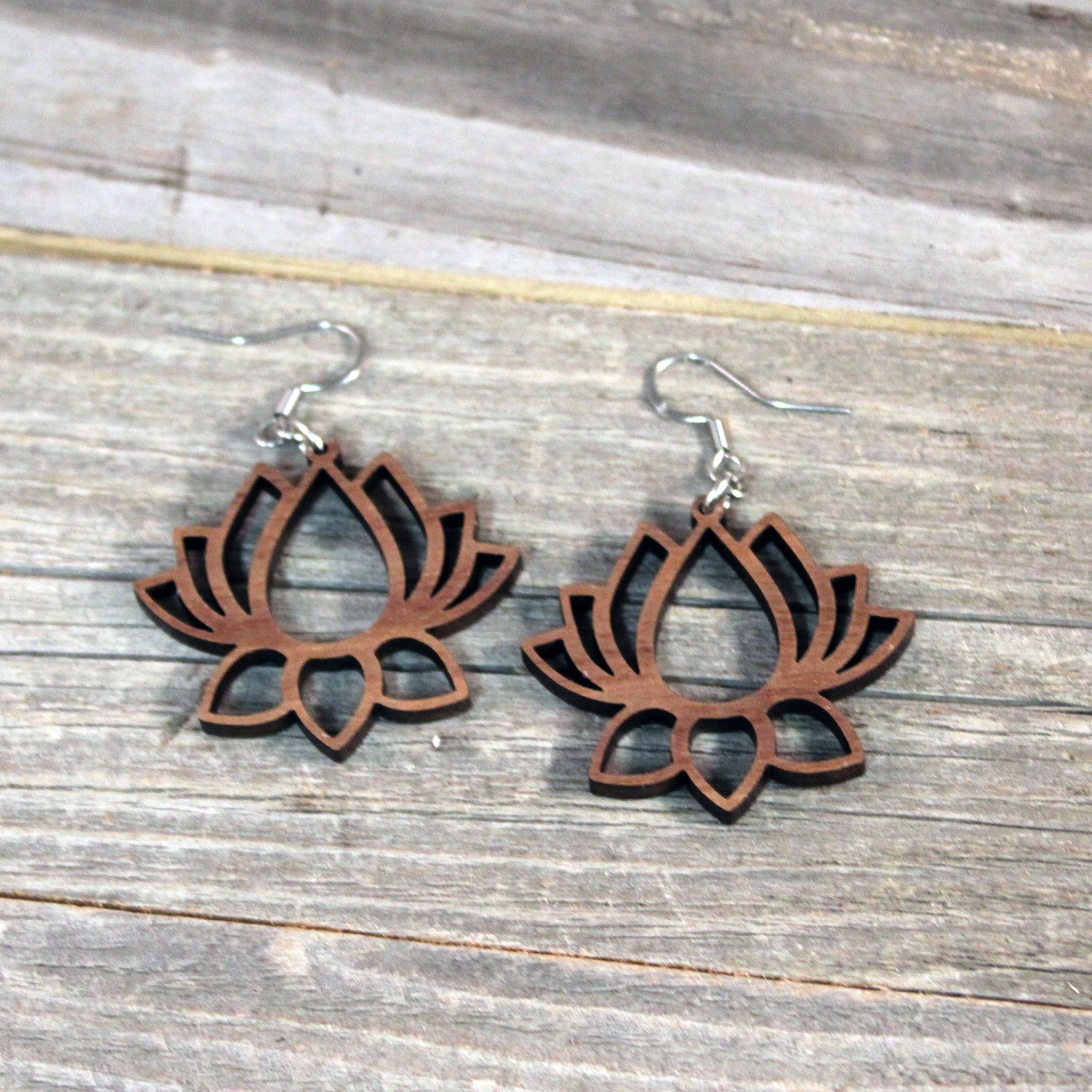 Wooden Earrings/Lotus Flower Dangle Earrings/Bridesmaid Earrings/Lightweight Lotus Flower from Wood/Hypoallergenic Stainless Steel