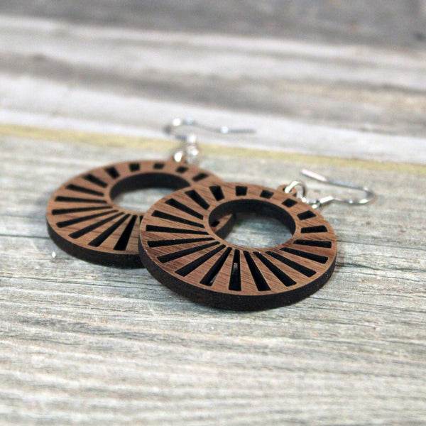 Wood Hoop Earrings/Wooden Earrings/Hypoallergenic Stainless Steel Hooks Crafted from American Black Walnut/Wedding/Mothers Day