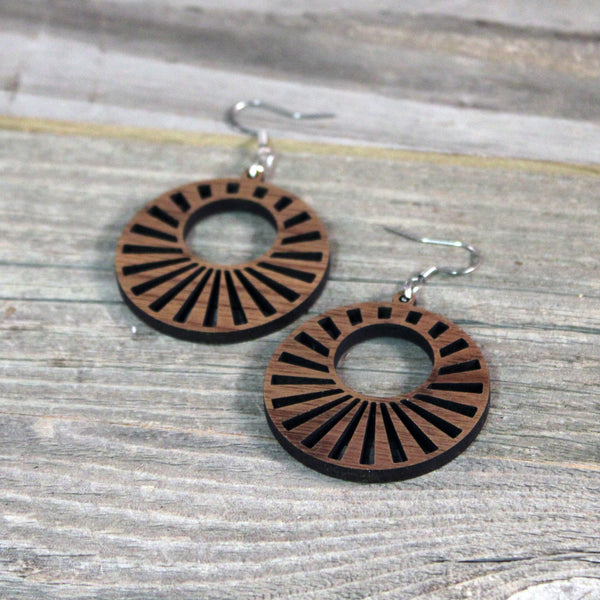 Wood Hoop Earrings/Wooden Earrings/Hypoallergenic Stainless Steel Hooks Crafted from American Black Walnut/Wedding/Mothers Day