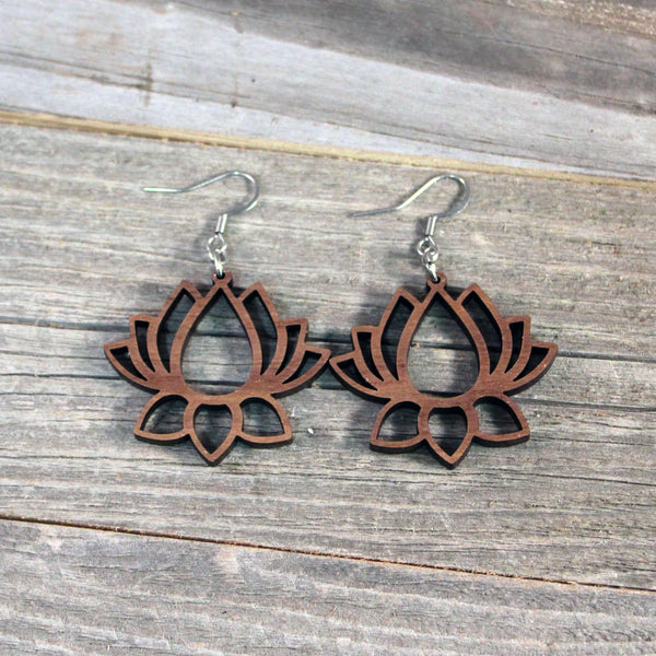 Wooden Earrings/Lotus Flower Dangle Earrings/Bridesmaid Earrings/Lightweight Lotus Flower from Wood/Hypoallergenic Stainless Steel