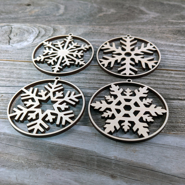 Wooden Christmas Ornament Set/Wooden Snowflake Ornaments/Rustic Christmas Ornament Pack/Elegant Wood Christmas Ornaments