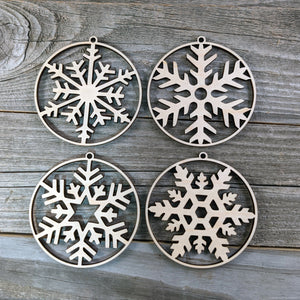 Wooden Christmas Ornament Set/Wooden Snowflake Ornaments/Rustic Christmas Ornament Pack/Elegant Wood Christmas Ornaments
