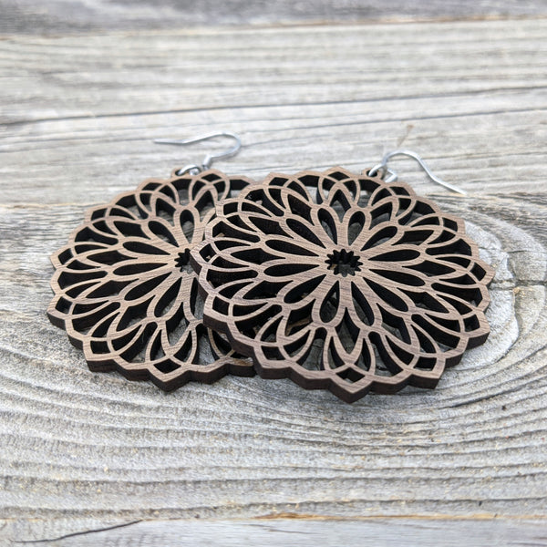 Wooden Earrings / Mandala Earrings / Bridesmaid Earrings / Intricate Earrings / Lightweight Mandala from Wood / Hypoallergenic