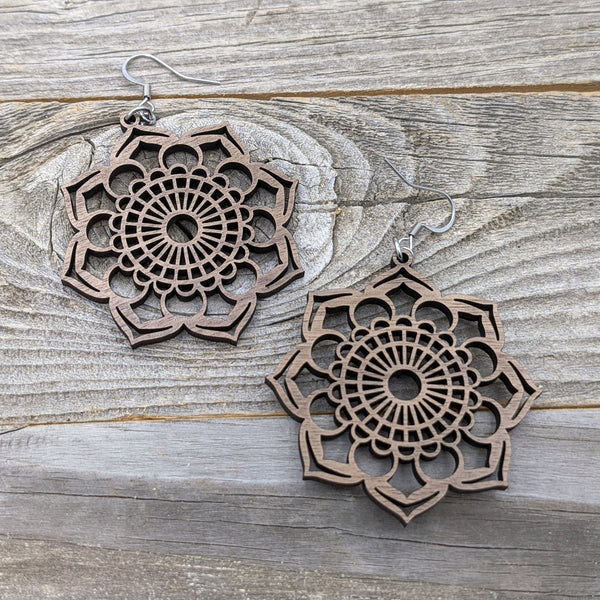 Mandala Earrings / Wood Earrings / Floral Bridesmaid Earrings / Intricate Earrings / Lightweight Mandala from Wood / Hypoallergenic