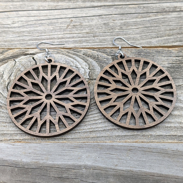 Wood Earrings/Sunburst Earrings/Wooden Earrings/Lightweight Hoop Earrings from Wood/Hypoallergenic