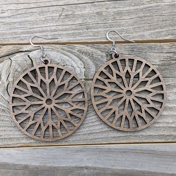 Wood Earrings/Sunburst Earrings/Wooden Earrings/Lightweight Hoop Earrings from Wood/Hypoallergenic