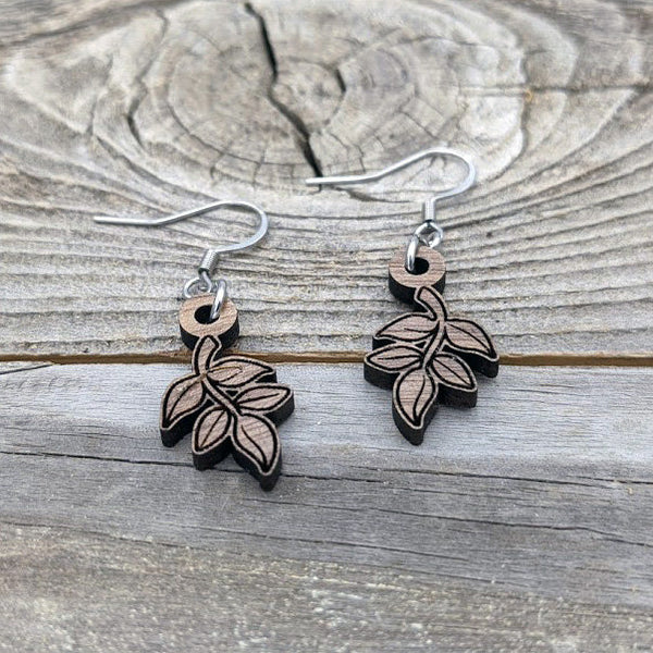 Wooden Earrings/Wooden Leaf Dangle Earrings/Lightweight Wood Earrings/Bridesmaid Earrings/Wedding Earrings/Floral Earrings