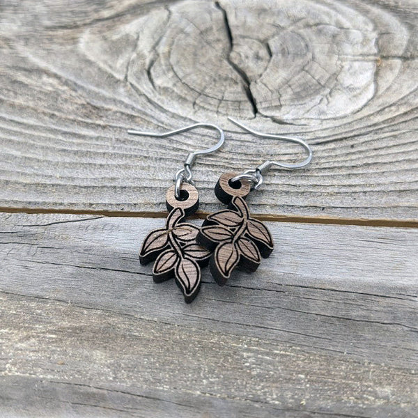 Wooden Earrings/Wooden Leaf Dangle Earrings/Lightweight Wood Earrings/Bridesmaid Earrings/Wedding Earrings/Floral Earrings