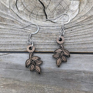 Wooden Earrings/Wooden Leaf Dangle Earrings/Lightweight Wood Earrings/Bridesmaid Earrings/Wedding Earrings/Floral Earrings