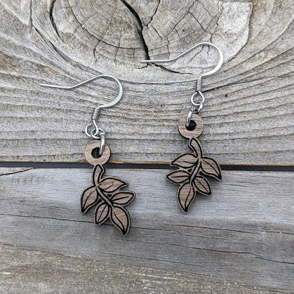 Wooden Earrings/Wooden Leaf Dangle Earrings/Lightweight Wood Earrings/Bridesmaid Earrings/Wedding Earrings/Floral Earrings