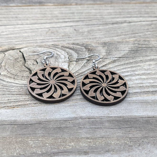 Wooden Earrings/Wooden Flower Dangle Earrings/Bridesmaid Earrings/Geometric Earrings/Lightweight Earrings from Wood