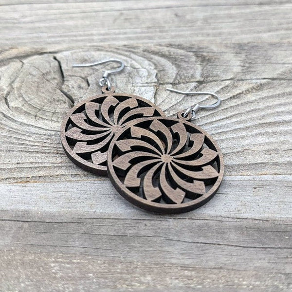 Wooden Earrings/Wooden Flower Dangle Earrings/Bridesmaid Earrings/Geometric Earrings/Lightweight Earrings from Wood