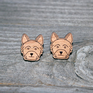 Doggie Face Stud Earrings/Cute Yorkie Stud Earrings/Yorkshire Terrier Studs/Dog Face Wooden Earrings