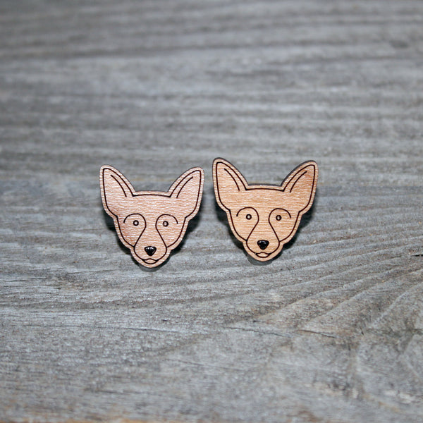 Dog Face Stud Earrings/Cute Chihuahua Stud Earrings/Chihuahua Dog Studs/Dog Face Wooden Earrings