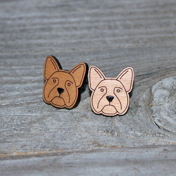 Frenchie Face Stud Earrings/Cute French Bulldog Stud Earrings/French Bulldog Studs/Dog Face Wooden Earrings/Stud Earrings