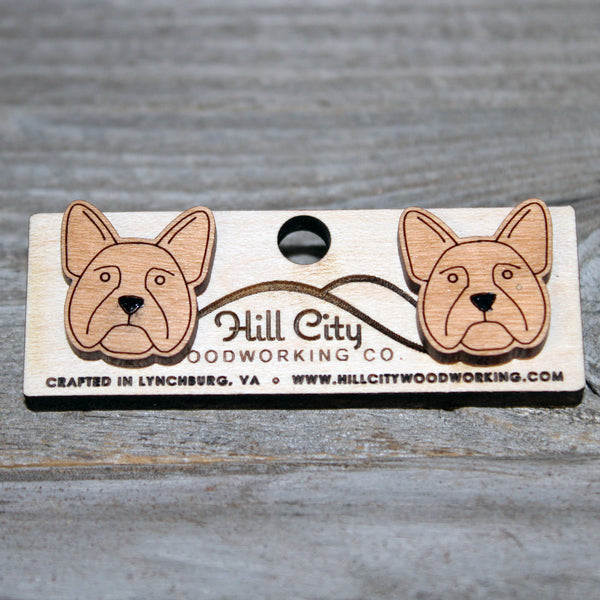 Frenchie Face Stud Earrings/Cute French Bulldog Stud Earrings/French Bulldog Studs/Dog Face Wooden Earrings/Stud Earrings