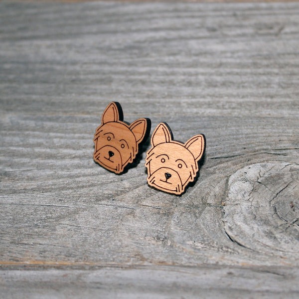 Doggie Face Stud Earrings/Cute Yorkie Stud Earrings/Yorkshire Terrier Studs/Dog Face Wooden Earrings