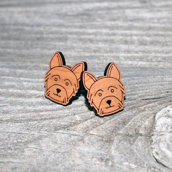 Doggie Face Stud Earrings/Cute Yorkie Stud Earrings/Yorkshire Terrier Studs/Dog Face Wooden Earrings