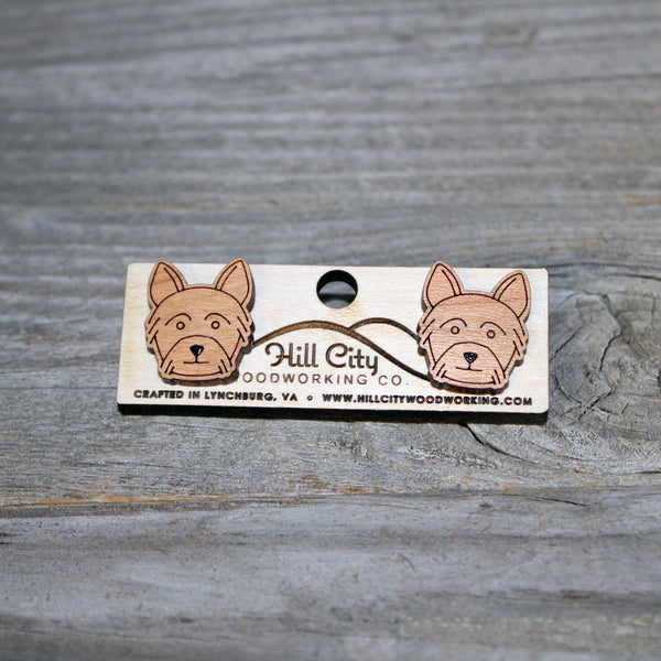 Doggie Face Stud Earrings/Cute Yorkie Stud Earrings/Yorkshire Terrier Studs/Dog Face Wooden Earrings