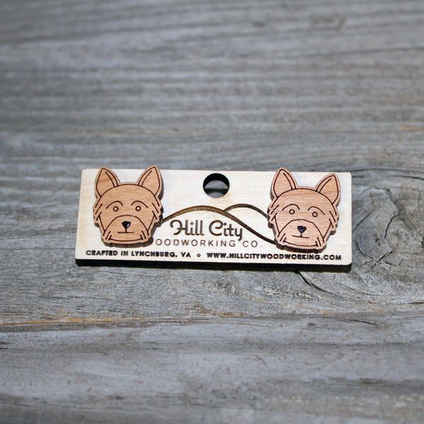 Doggie Face Stud Earrings/Cute Yorkie Stud Earrings/Yorkshire Terrier Studs/Dog Face Wooden Earrings