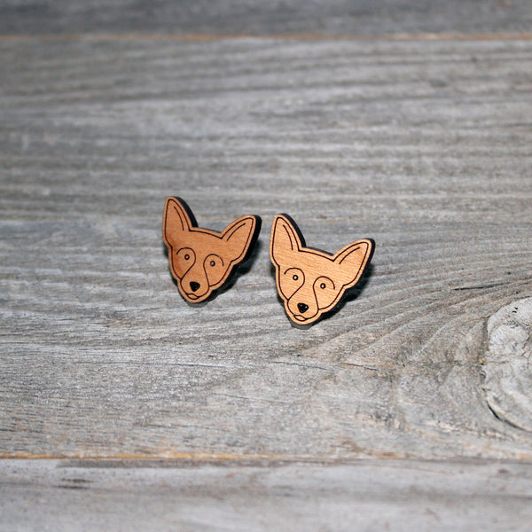 Dog Face Stud Earrings/Cute Chihuahua Stud Earrings/Chihuahua Dog Studs/Dog Face Wooden Earrings