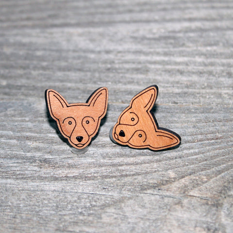 Dog Face Stud Earrings/Cute Chihuahua Stud Earrings/Chihuahua Dog Studs/Dog Face Wooden Earrings