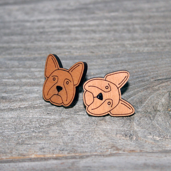 Frenchie Face Stud Earrings/Cute French Bulldog Stud Earrings/French Bulldog Studs/Dog Face Wooden Earrings/Stud Earrings