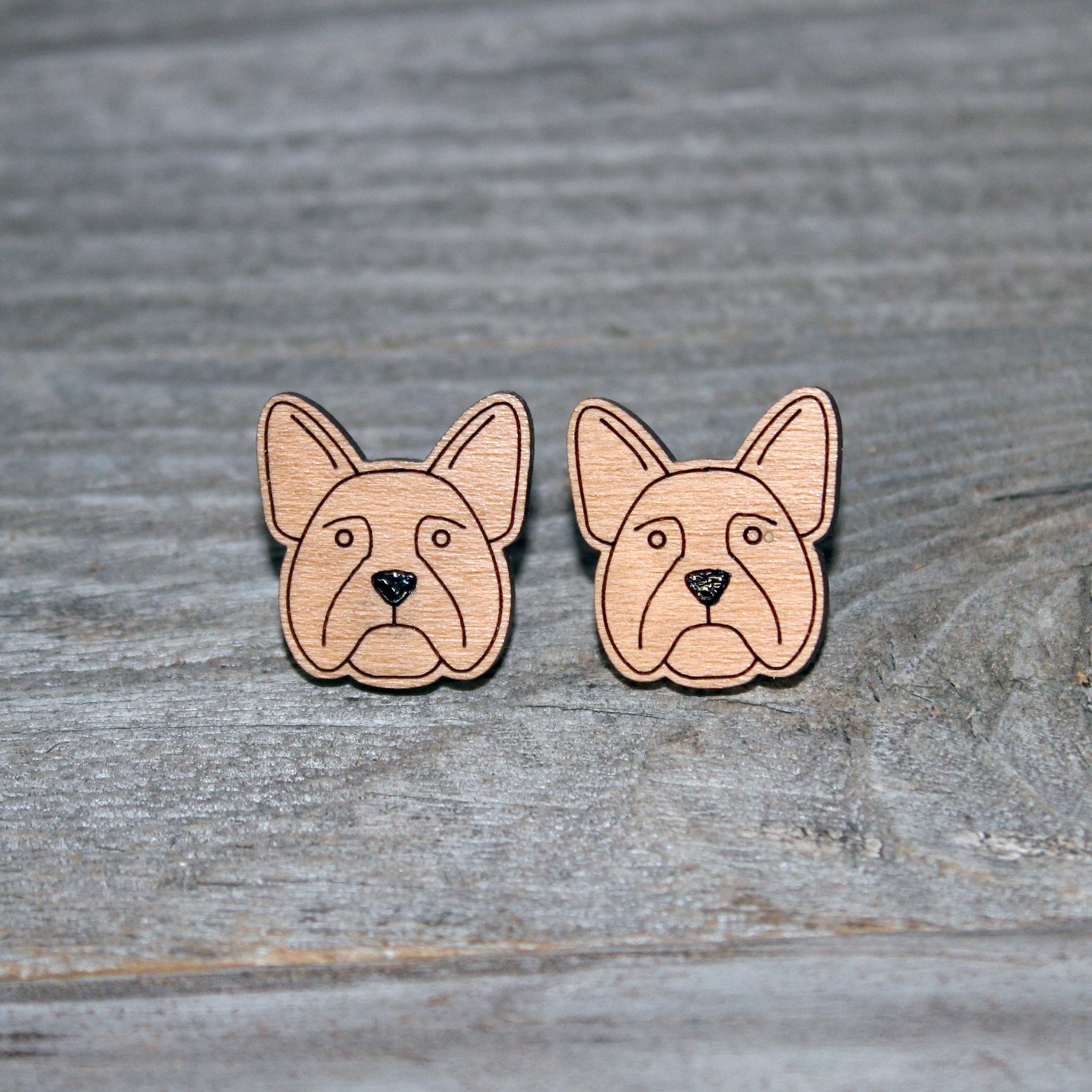 Frenchie Face Stud Earrings/Cute French Bulldog Stud Earrings/French Bulldog Studs/Dog Face Wooden Earrings/Stud Earrings