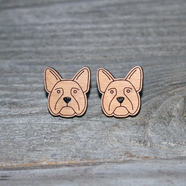 Frenchie Face Stud Earrings/Cute French Bulldog Stud Earrings/French Bulldog Studs/Dog Face Wooden Earrings/Stud Earrings
