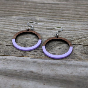 Wooden Hoop Earrings with Purple Pastel Accent/Colorful Earrings/Spring Earrings/Bridesmaid Earrings/Lightweight Earrings