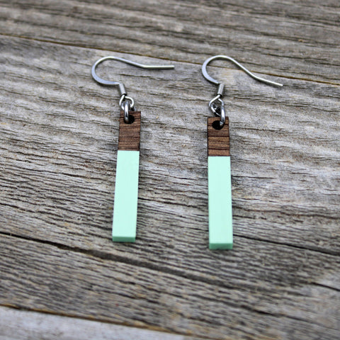 Wooden and Acrylic Bar Earrings with Pastel Accent/Colorful Earrings/Spring Earrings/Bridesmaid Earrings/Lightweight Earrings