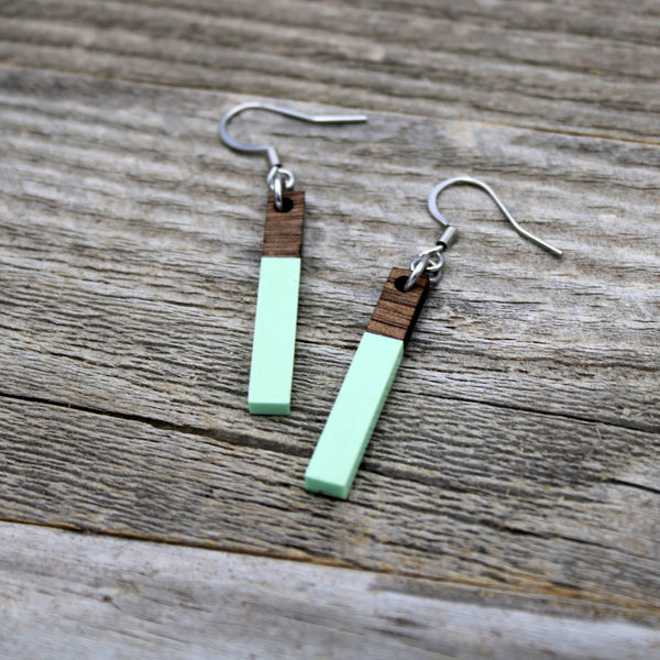 Wooden and Acrylic Bar Earrings with Pastel Accent/Colorful Earrings/Spring Earrings/Bridesmaid Earrings/Lightweight Earrings