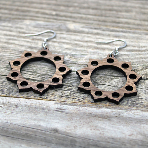 Lightweight Wooden Mandala Earrings/Wood Earrings/Mandala from Wood/Hypoallergenic/American Black Walnut