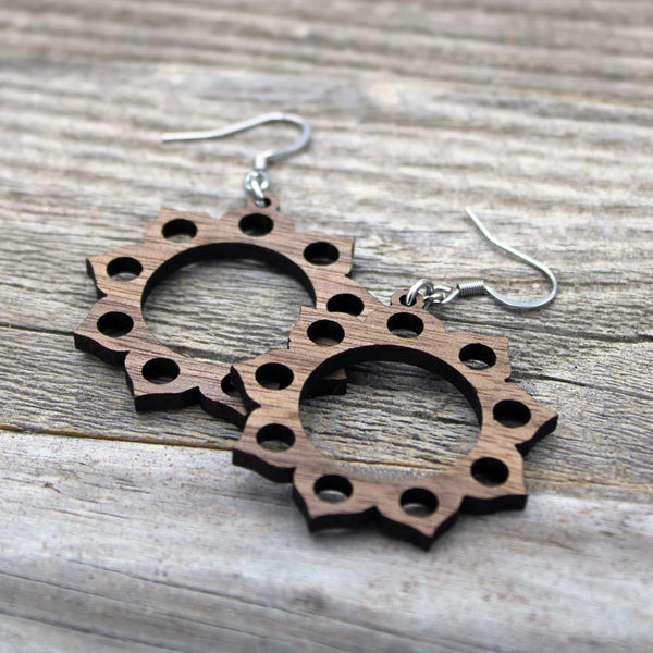 Lightweight Wooden Mandala Earrings/Wood Earrings/Mandala from Wood/Hypoallergenic/American Black Walnut