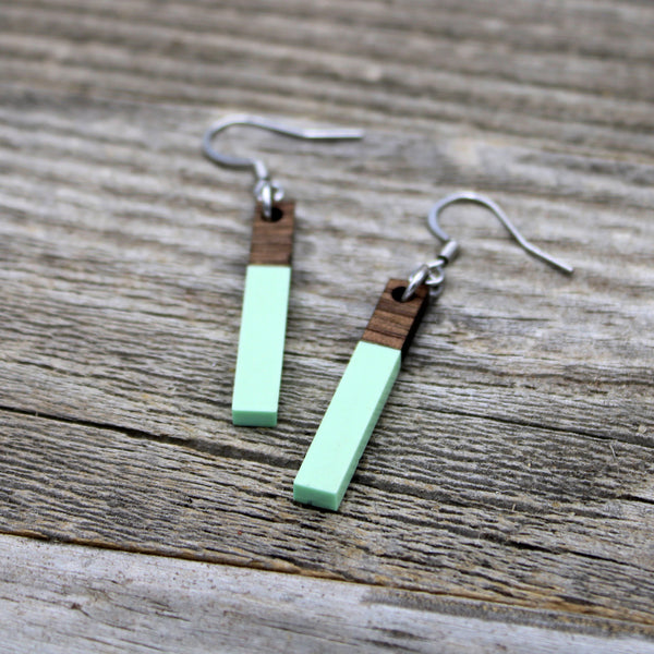 Wooden and Acrylic Bar Earrings with Pastel Accent/Colorful Earrings/Spring Earrings/Bridesmaid Earrings/Lightweight Earrings